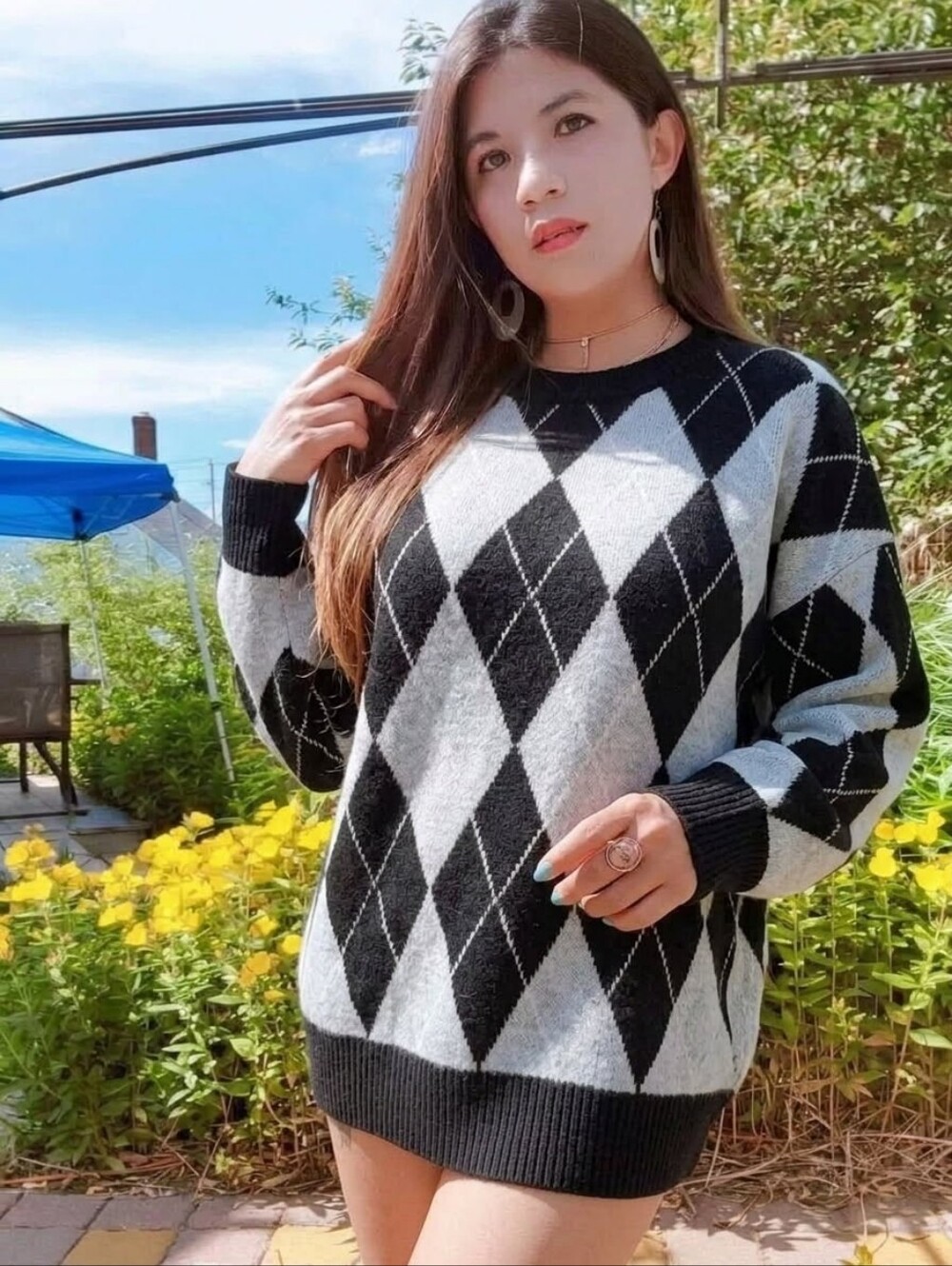 New Style! Stylish Argyle Pullover Knit Sweater